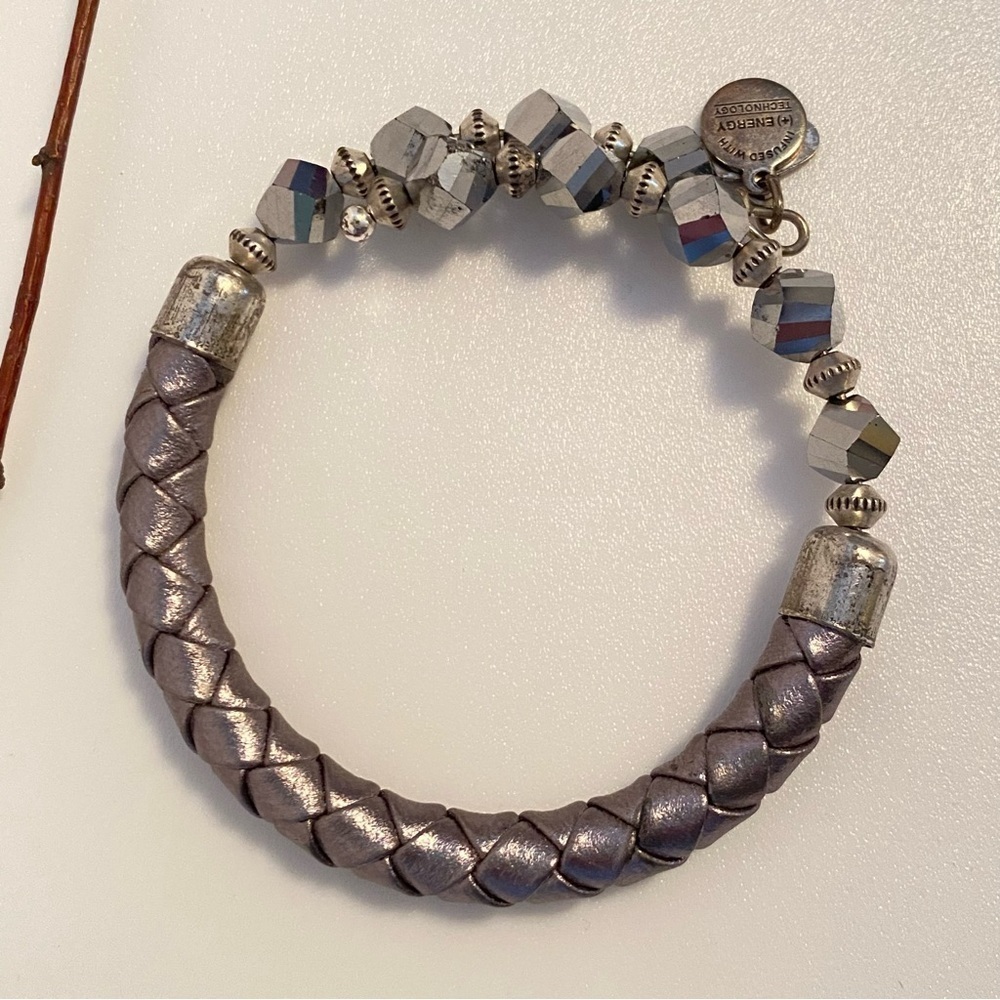 Alex And Ani Vintage Sixty-Six Silver Braided Leather & Bead Wrap Bracelet - Picture 2 of 4